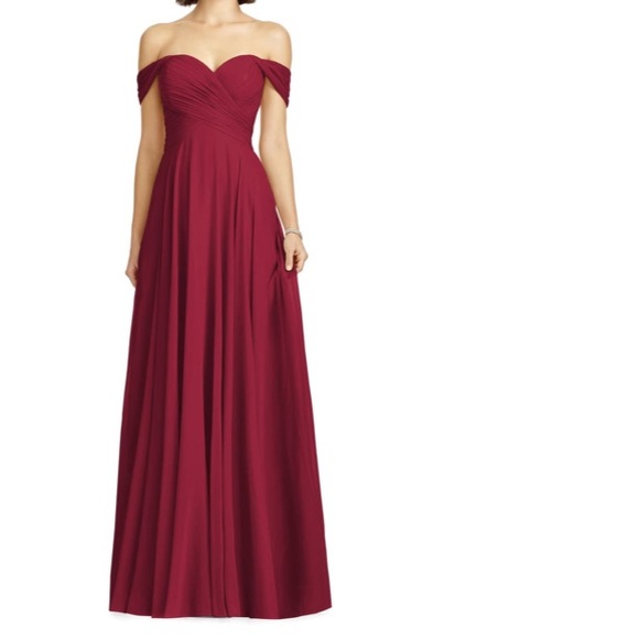 lux ruched off the shoulder chiffon gown